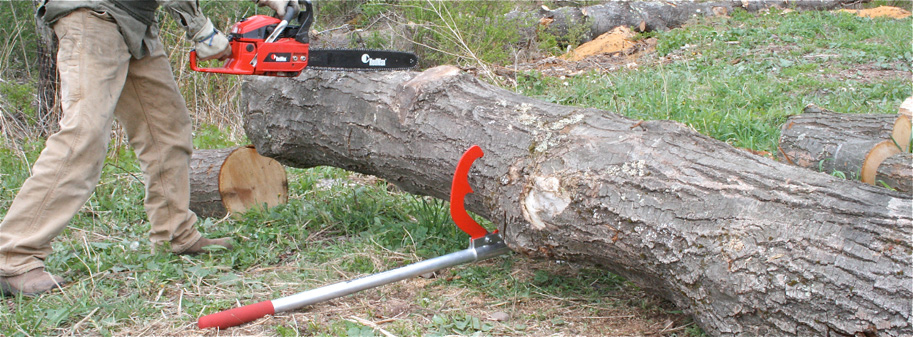 Demonstrating use of the Dual as a log jack for cutting
